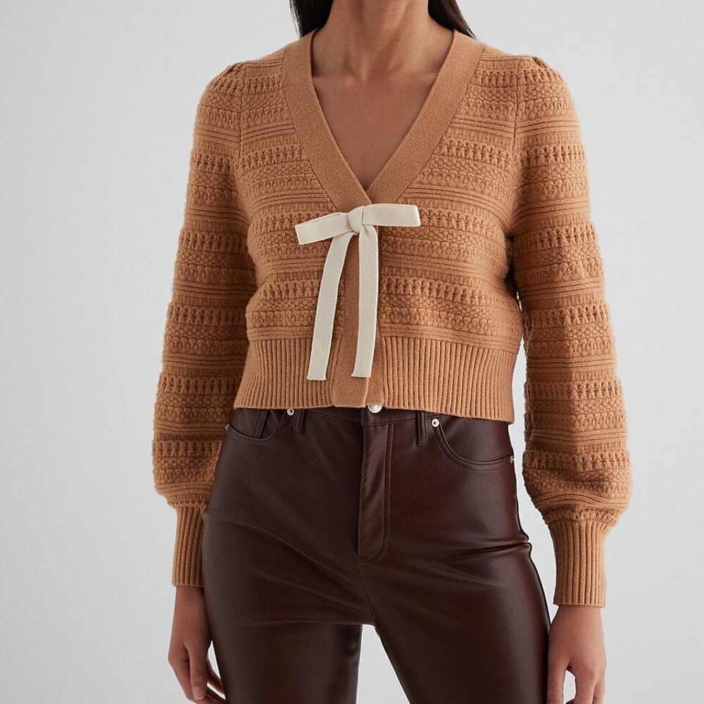 NWT! Express Textured V-Neck Bow Cardigan Size XL